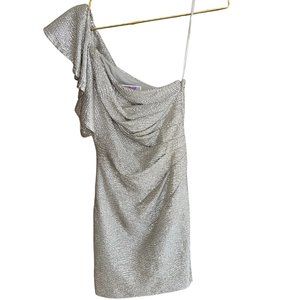 VINTAGE Metallic Silver One Shoulder Hailey Logan by Adrianna Papell Dress, XS